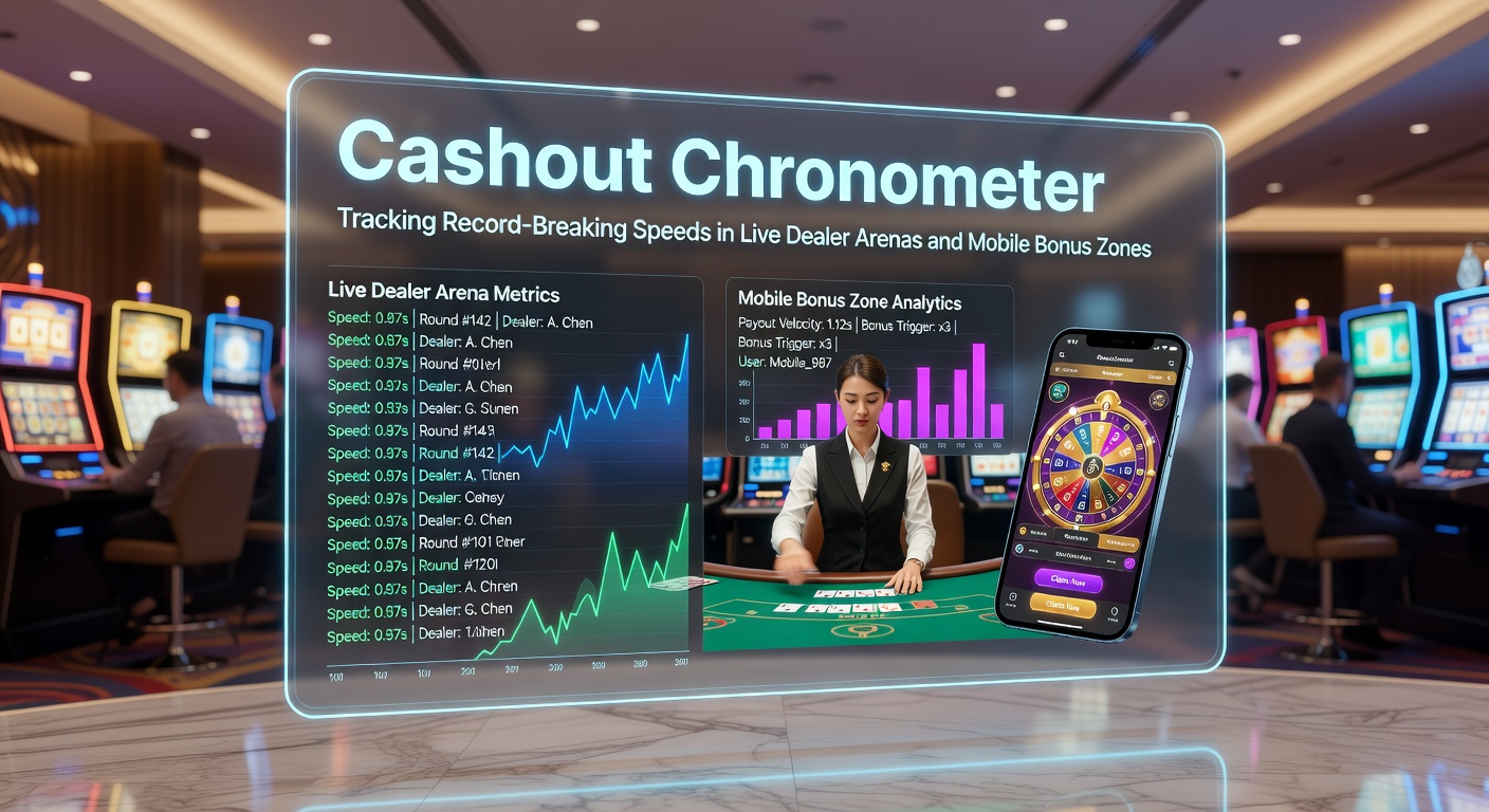 Cashout Chronometer dashboard displaying real-time payout speeds from live dealer sessions and mobile apps, with graphs highlighting sub-minute records