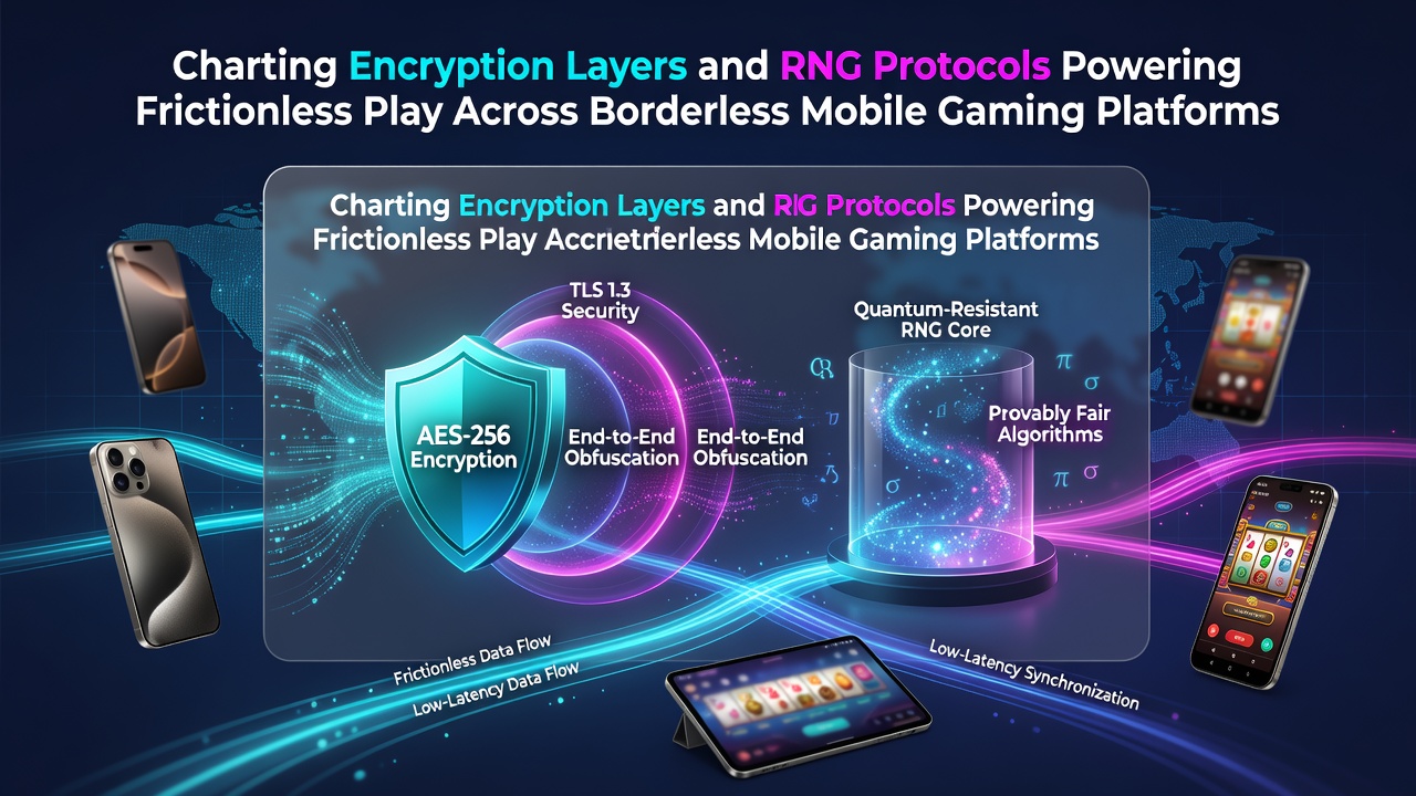 Diagram showing encryption layers protecting data flows in mobile gaming networks