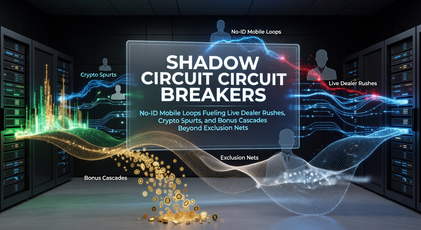 Digital illustration depicting shadowy circuit pathways looping through mobile devices, bypassing glowing exclusion nets toward live dealer tables and crypto streams